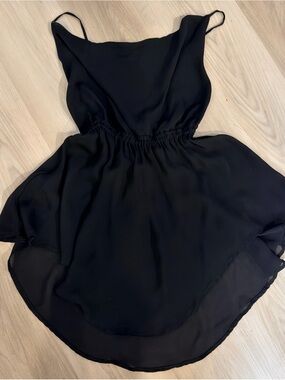 INDAH Black 100% Silk Mini Dress XS Cowl Neck Asymmetrical Hem Bali Resort